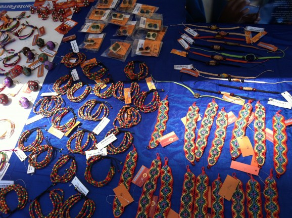 Pretty colourful woven bracelets to match the multi-coloured vibe. These are made by women in a community project in India.