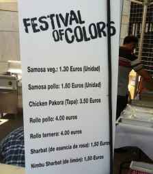 Menu for the Indian food stall, to tie in with the theme.