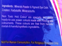 The packet of coloured powder from India, where it's used for the traditional Holi festival: <em>for religious purposes only</em>.