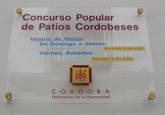 Patios Competition plaque in Cordoba
