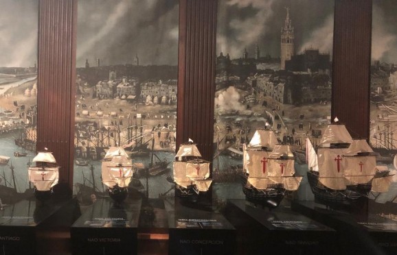 The five ships of Magellan's Spìce Armada in the exhibition at the Archive of the Indies in Seville. The five ships of Magellan's Spìce Armada in the exhibition at the Archive of the Indies in Seville.