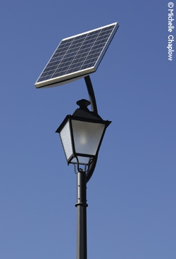 Old fashioned street lighting, with New Technology in the village of Viznar, granada Andalucia © Michelle Chaplow