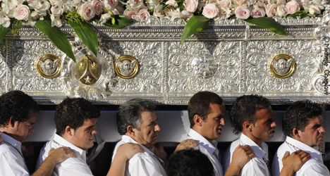 The Virgin del Carmen procession, as the virgin is carried through the streets of Estepona © Michelle Chaplow The Virgin del Carmen procession, as the virgin is carried through the streets of Estepona © Michelle Chaplow