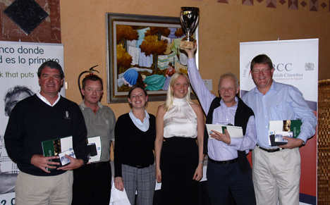 The Winners and the Trophy: Paul Bristow, David Morley, Charlotte Fraser-Pymme (BCCS), Valerie Broom (Lloyds TSB Spain), Michael Irgens,  Jan Erikson. 