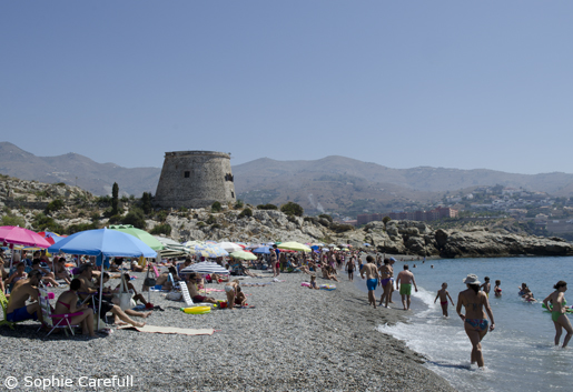 Playa del Tesorillo is the section of Playa de Velilla beneath the old watchtower. © Sophie Carefull Playa del Tesorillo is the section of Playa de Velilla beneath the old watchtower. © Sophie Carefull