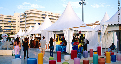 Puerto Banus, Spain - August 15, 2015: Shopping Center In Puerto Banus, A  Marina Near Marbella, Andalusia. Several Street Vendors Expect To Sell Your  Goods Stock Photo, Picture and Royalty Free Image. Image 46586477.