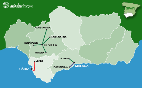 Cercanias routes in Andalucia; Seville, Cadiz and Malaga