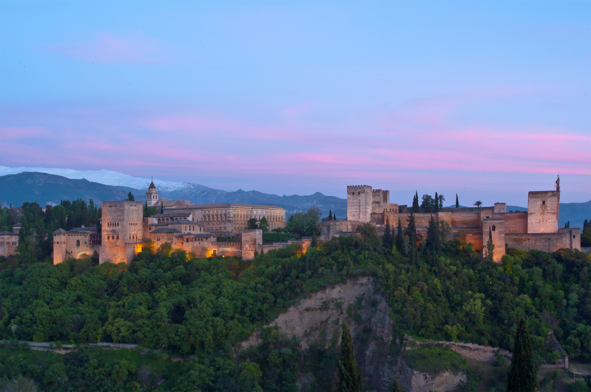 The Alhambra at twilight, crowned by the snowy peaks of the Sierra Nevada © Michelle Chaplow