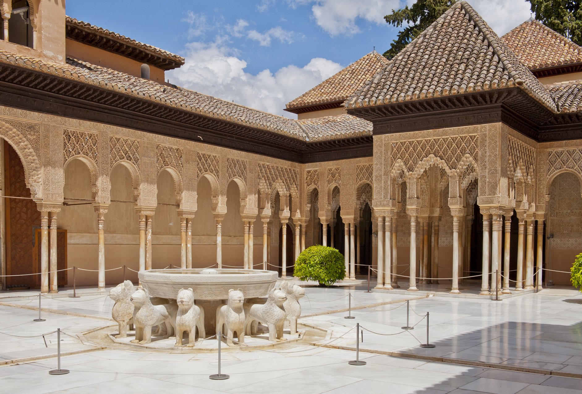 The Alhambra -Patio de los Leones, Patio of the Lions, Granada, Andalucia,  Spain