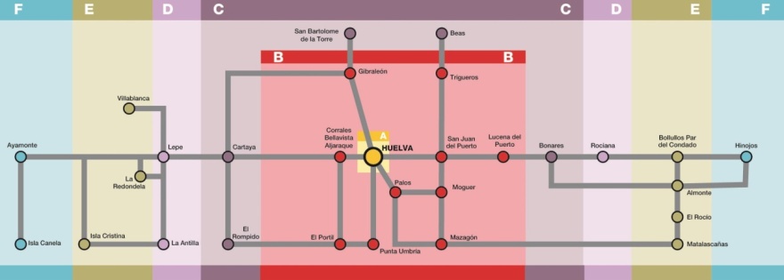 Map of Bus of Consorcio de Transporte de Huelva