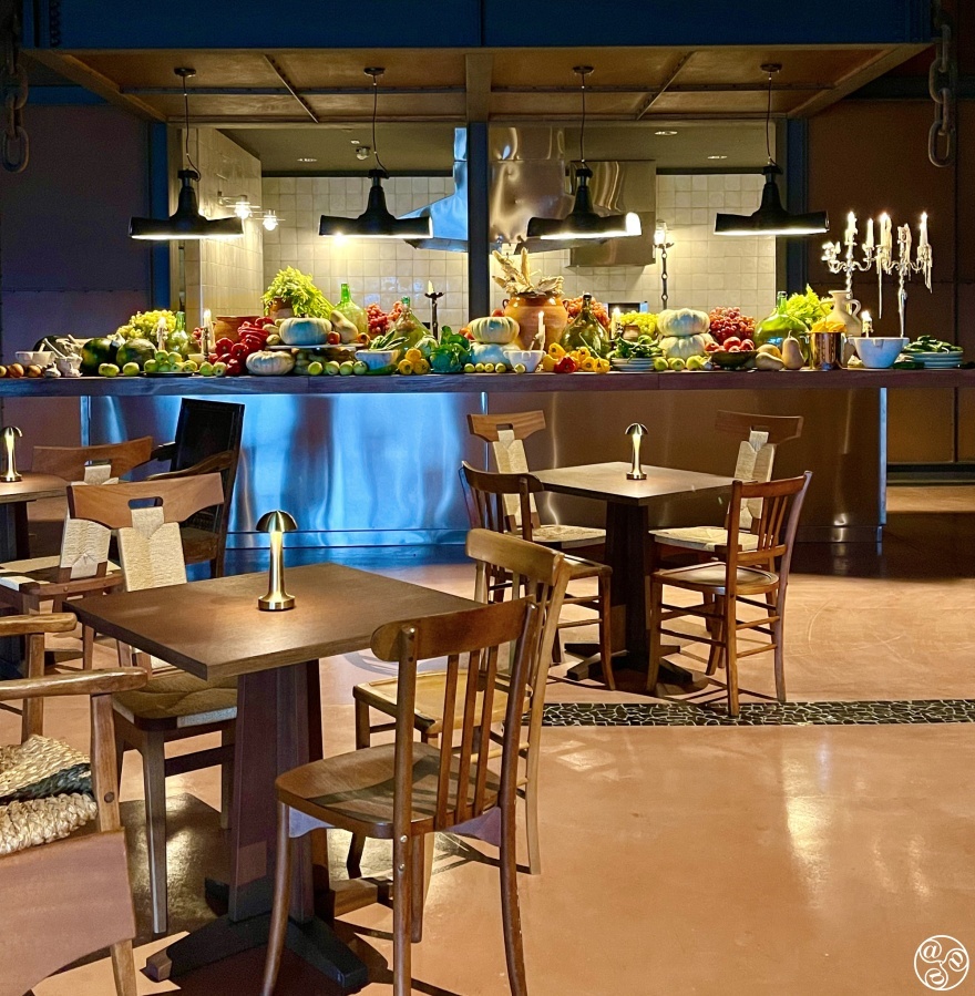 Dining inside the olive oil mill © Michelle Chaplow