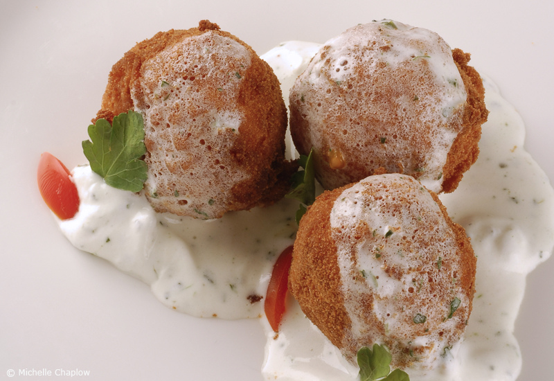 Potato "bombs" with meat filling. © Michelle Chaplow