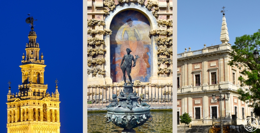 Seville’s UNESCO World Heritage treasures: the majestic Royal Alcázar of Seville, the iconic Seville Cathedral and Archivo General de Indias © Michelle Chaplow
