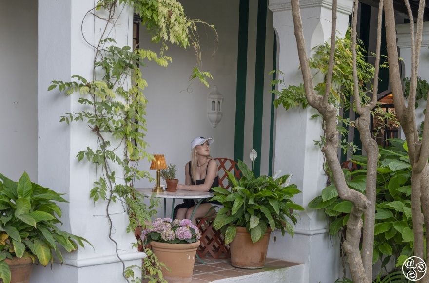 Enjoying a peaceful moment in the garden patio at Marbella Club © Michelle Chaplow