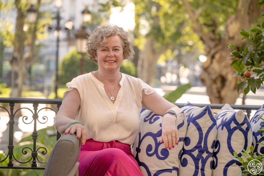 Fiona Flores Watson in her home town of Seville Chatting to us at the the Alfonso XIII Hotel © Michelle Chaplow