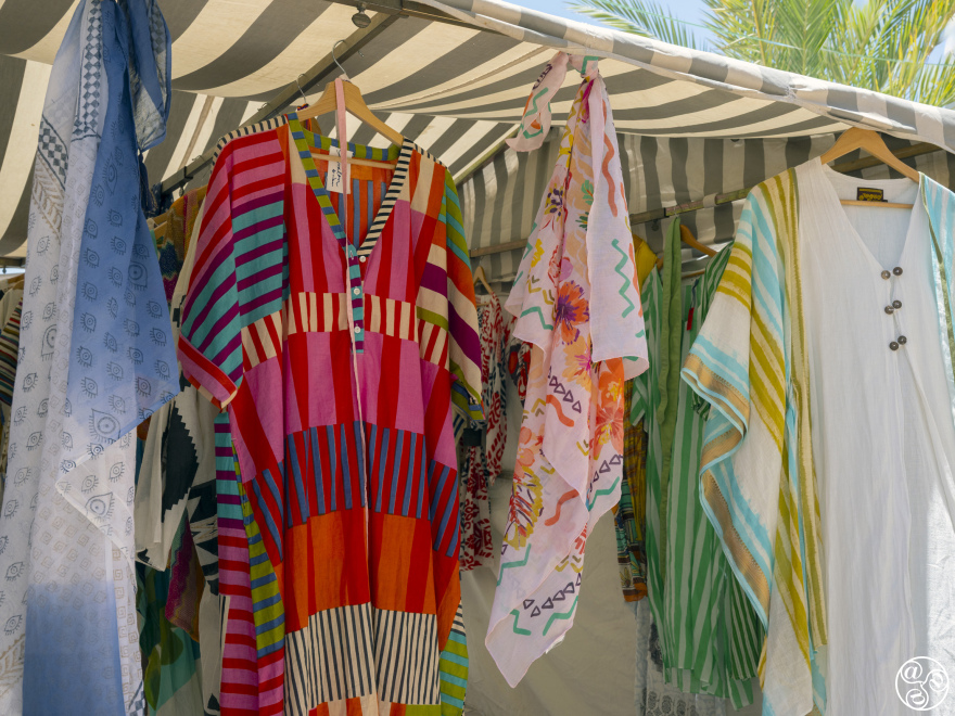 Colourful fabrics at the Sunday Sotogrande Craft Market © Michelle Chaplow