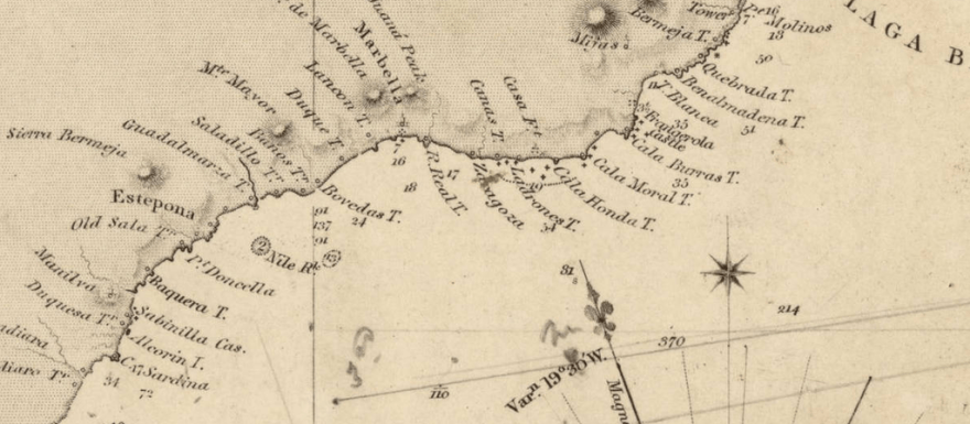 18th century Maritme chart showing Costa del Sol watchtowers