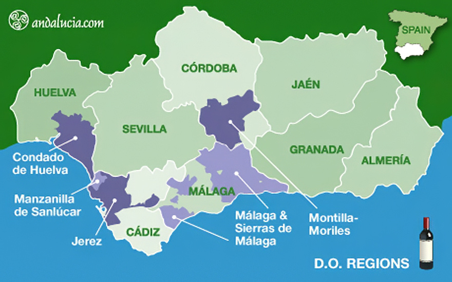 Map of Andalucia DO wine regions.