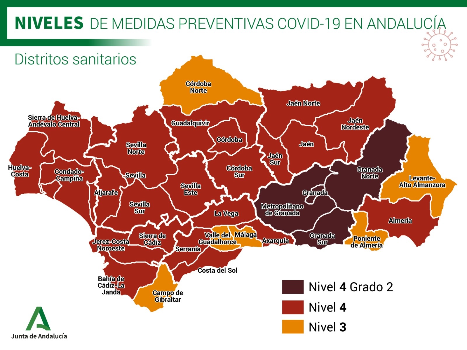 Health Districts in Andalucia were highlighted during the Coronavirus pandemic, Here 10-11-2020