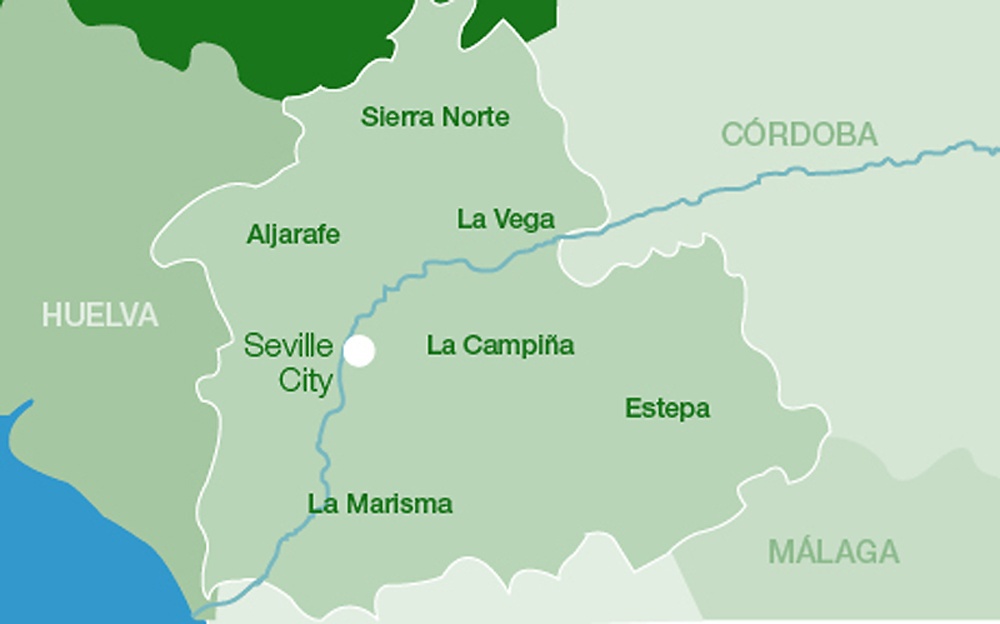 Map of Seville province showing the Comarcas