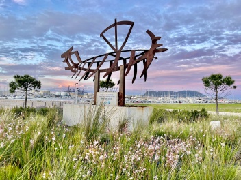 A sculpture in the Algeciras Marina - "The Bay of Algeciras the cradel of navigation for over 3,000 years". © Michelle Chaplow