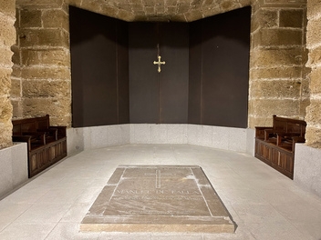   In Cadiz Cathedral crypt lies the tomb of  composer Manuel de Falla, (1876-1946) © Michelle Chaplow