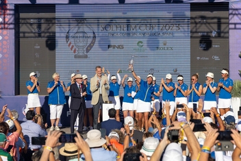 King Felipe and  and John A Solheim presented the Solheim Cup to the European Team ©Solheim