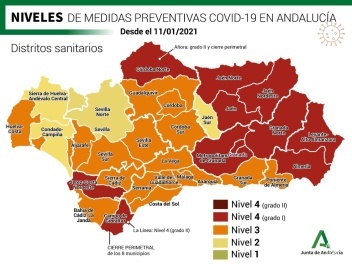 Levels of protection measures against Coronavirus in Andalucia from 10-01-21