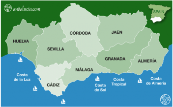 a map of the provinces and coasts © Andalucia.com