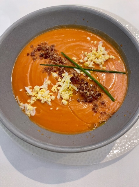 Salmorejo with traditional garnish of finely chopped boiled eggs and ham © Michelle Chaplow