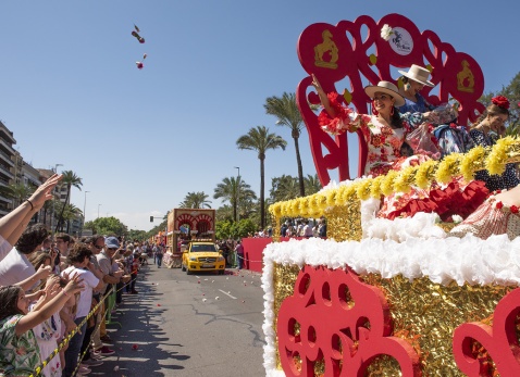 Thousands of carnations are thrown, during the battle of the flowers. © Michelle Chaplow