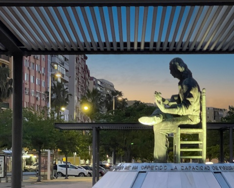 Paco de Lucia Monument on promenade at entrance to port (c) Michelle Chaplow