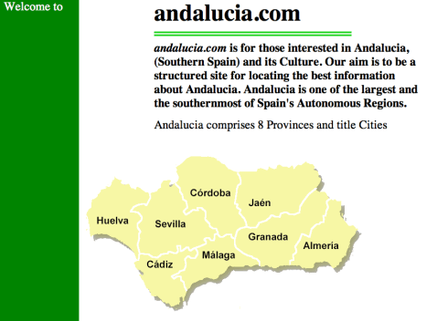 Andalucia.com home page at launch in April 1996