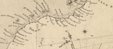 18th century Maritme chart showing Costa del Sol watchtowers