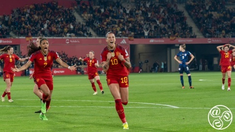 Jenny Hermoso celebrating the first goal vs The Nederlands © Andres Lopez Sheridan