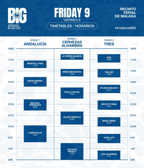 Andalucia Big line up schedule day 2 Friday