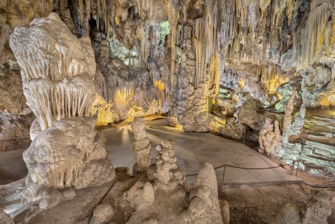 Stunning stalactites and stalagmites in the Nerja Caves, Spain  a geological wonder formed over 5 million years ago 