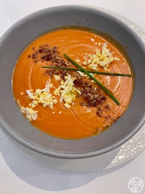 Salmorejo with traditional garnish of finely chopped boiled eggs and ham © Michelle Chaplow