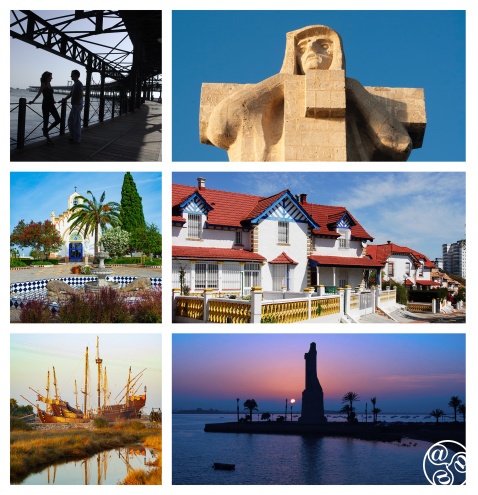 (Top left to right) Muelle de Rio Tinto, Monument to Discoverer Faith,  Nuestra Señora de la Soledad Cemetery, Barrio de Reina Victoria, Muelle de las Carabelas, Monument to Discoverer Faith. © Michelle Chaplow