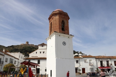 View of the Bell Tower in Plaza de la Constitución, the main village square 