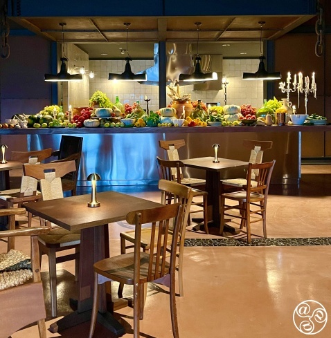 Dining inside the olive oil mill © Michelle Chaplow