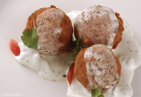 Potato "bombs" with meat filling. © Michelle Chaplow