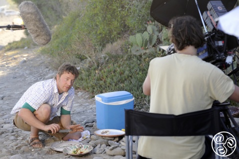 Jaime Oliver filming his TV show "Jaime does Andalucia", location the Estepona Beach © Michelle Chaplow