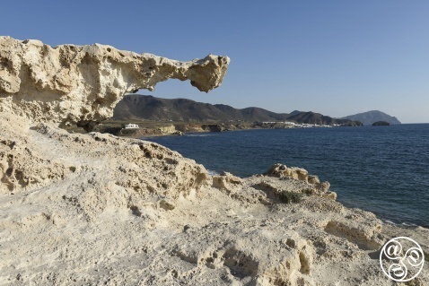 The Fossil Dunes of Los Escullos, a famous natural monument - fossilized sand dunes which have turned to soft stone with a strange, arm-like section jutting out. © Michelle Chaplow