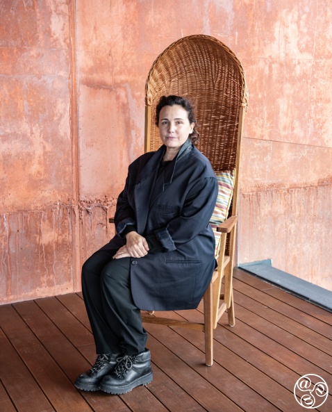 At La Almazara in Ronda, artist Ara Starak. Her colossal mural, sweeping across the entire interior ceiling, transforms the space into a fusion of art, architecture, and innovation. © Michelle Chaplow