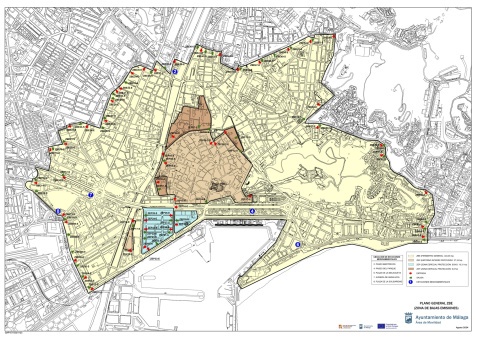 Low Emission Zone in Malaga  is outer area marked in yellow