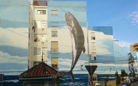 Murals in Calle de la Terrasa by José Fernández Ríos Mural entitled "Fishing Day
