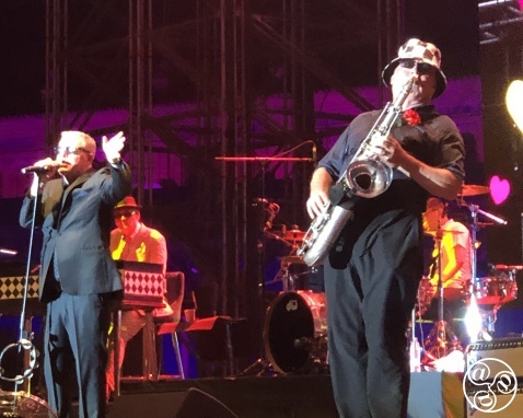 Suggs on vocals (left) and Lee Thompson on sax, complete with two-tone porkpie hat.. © Fiona Flores Watson