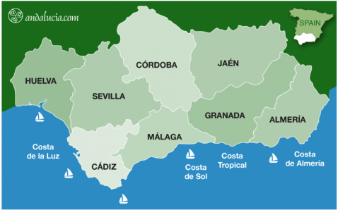 a map of the provinces and coasts © Andalucia.com