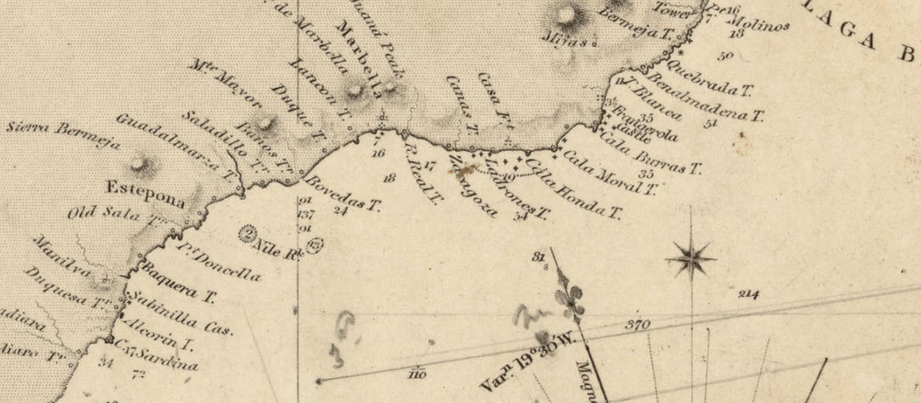 18th century Maritme chart showing Costa del Sol watchtowers © 18th century Maritme chart showing Costa del Sol watchtowers ©